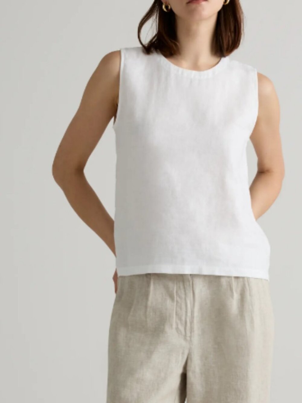 NWT QUINCE 100% European Flax Linen White Relaxed Tank S